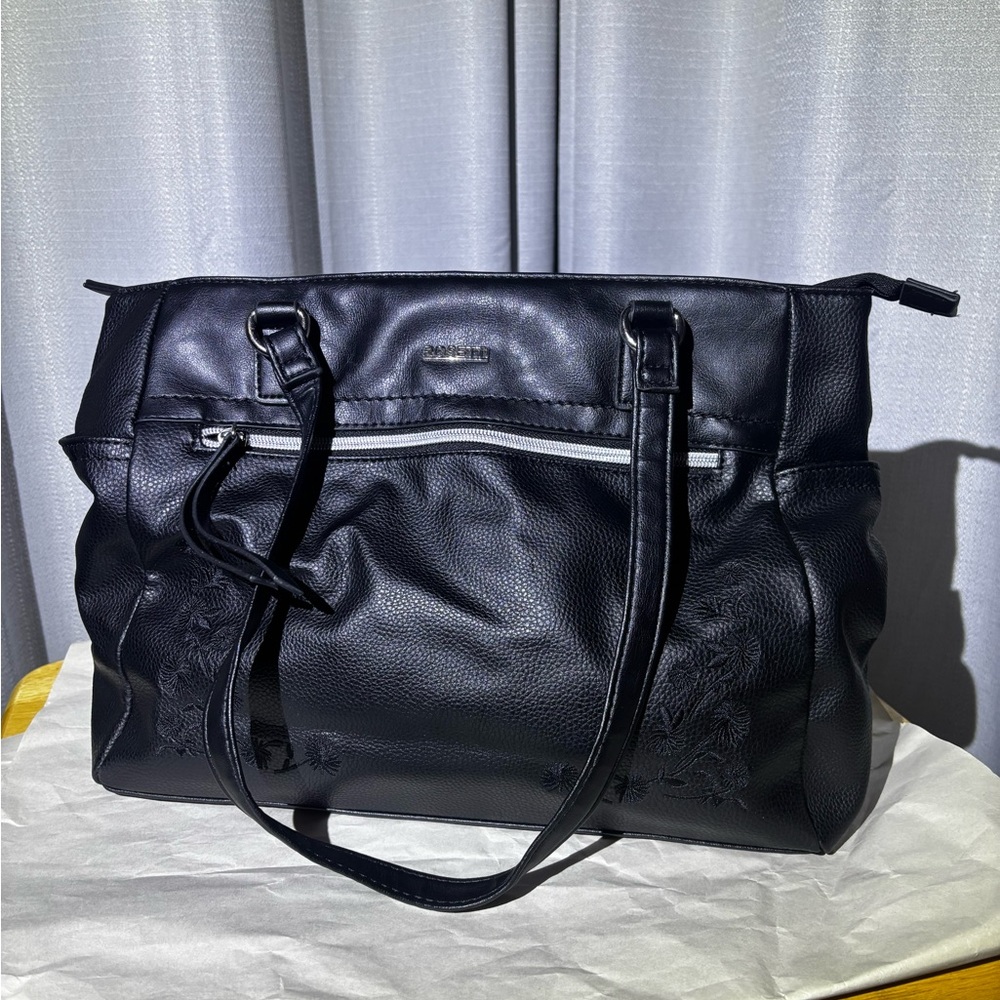Rosetti Black Tote Bag with Embossed Floral Design